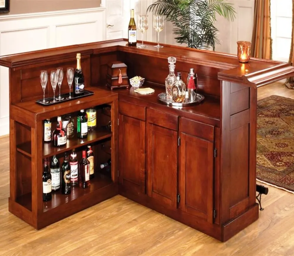 Cherry L Shaped Home Bar