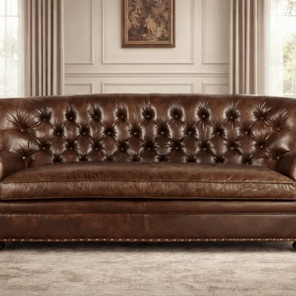 Classic Brown Leather Chesterfield Sofa