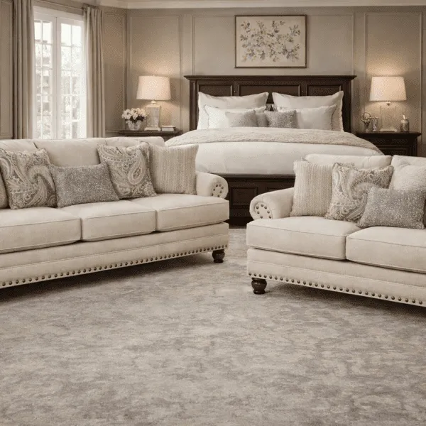 Luxury Cream Fabric Sofa Set